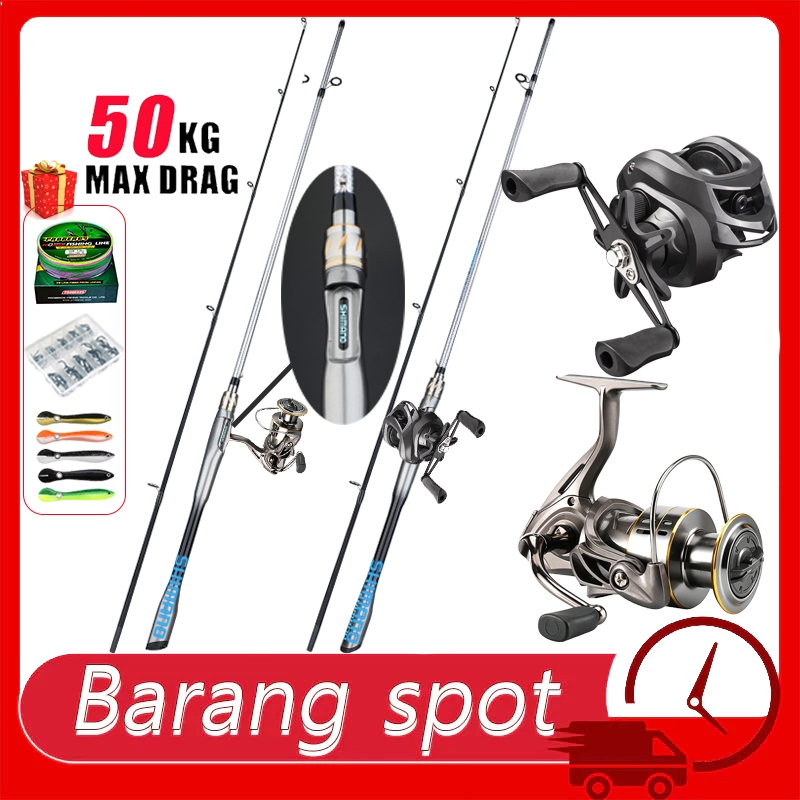 Fishing Set 2 Sections Casting Spinning Rod Joran Pancing Baitcasting Set Fishing Reel Spinning
