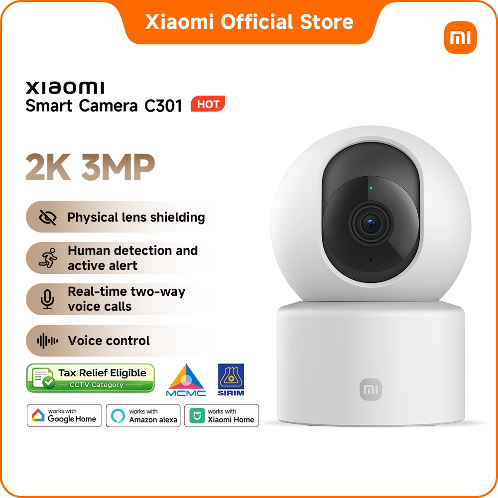 【SIRIM】Xiaomi Smart Camera C301 2K+3MP/night vision/360° horizontal view/human detection/app+voice control