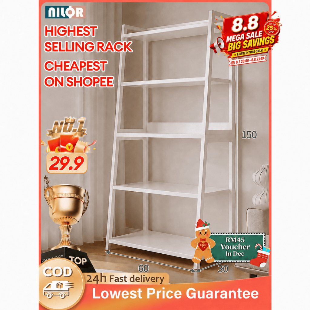 NR Lerberg 5 Tier Multipurpose Storage Rack Metal Bookshelf Slanted Shelves / Rak Besi / Rak Serbaguna Rak Buku Murah 架子
