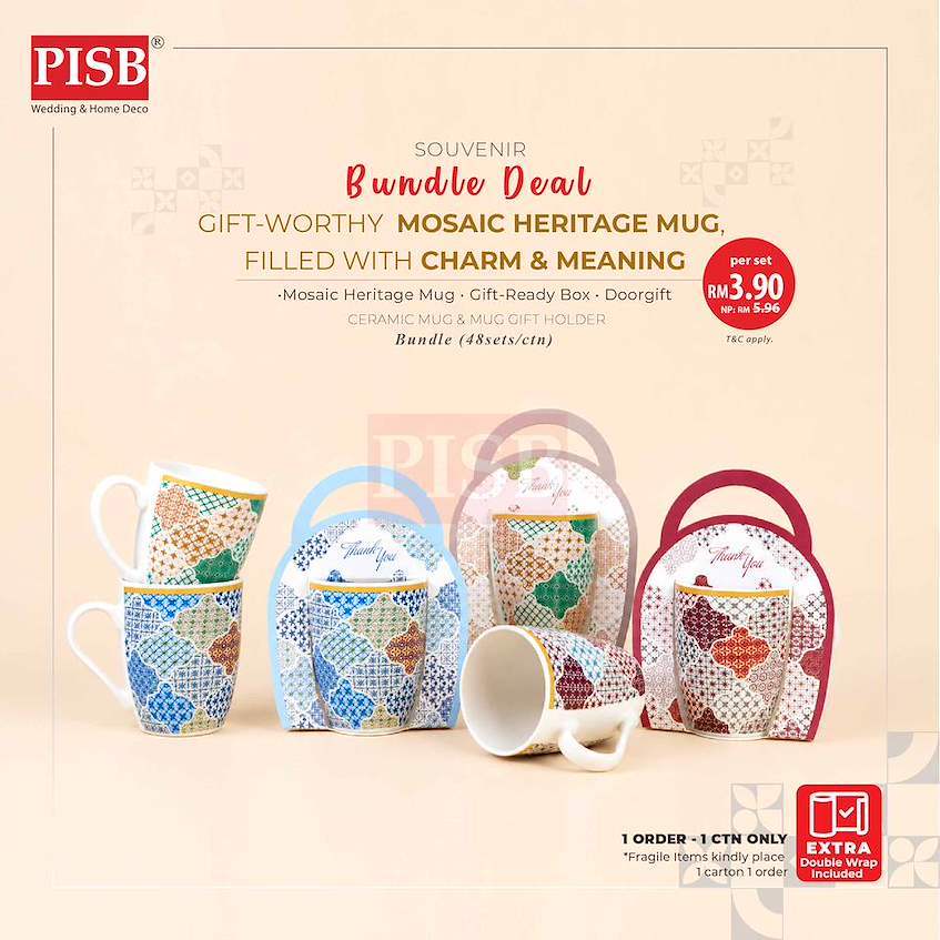 2446(48Sets/Ctn)Souvenir Mosaic Heritage Ceramic Mug With Gift Holder Box Doorgift Mug Cawan Seramik Murah Wedding Mug