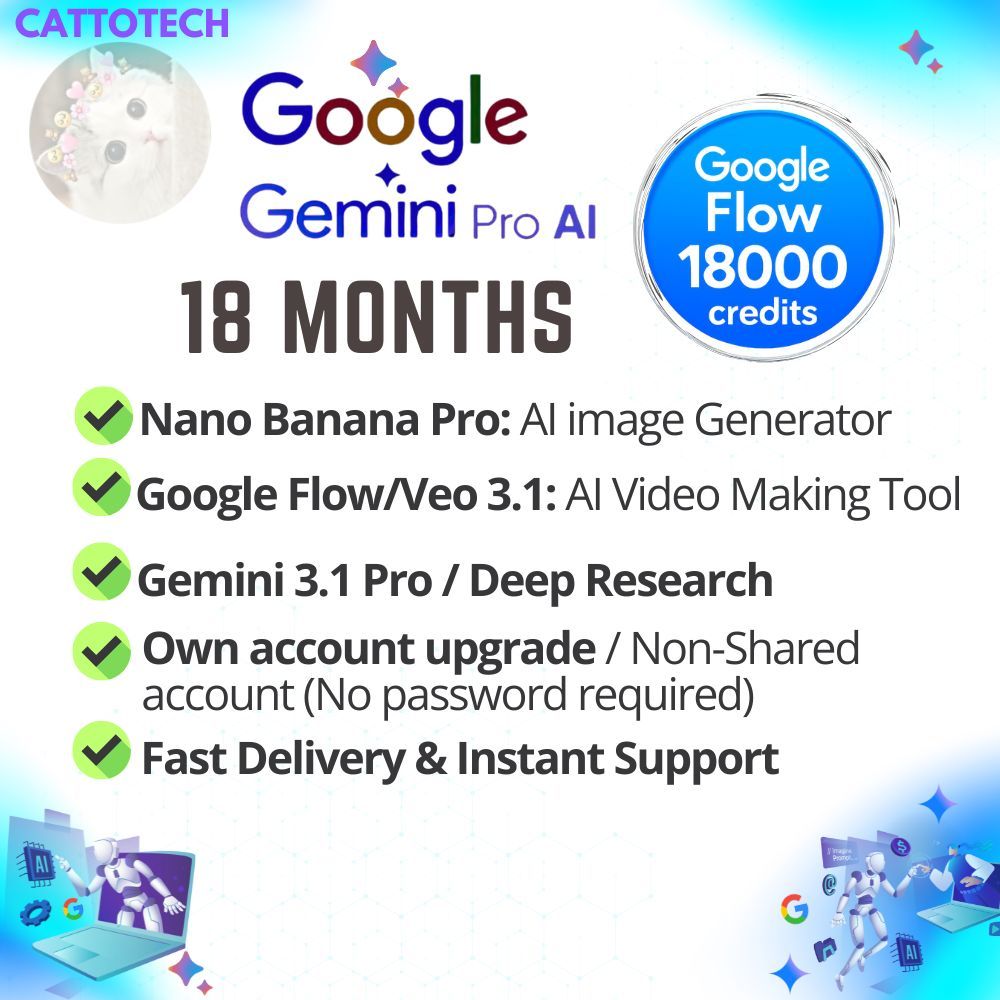 18 Months Google AI Gemini Pro 3.1 | Own Email Upgrade | Google Flow AI 18000 credits AI Video Generator Image Generator