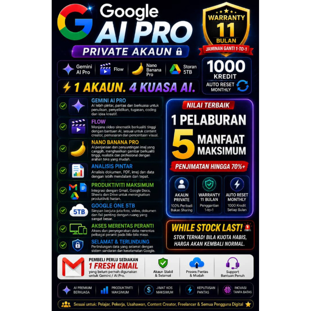GOOGLE AI PRO 18 BULAN | GEMINI AI 18 BULAN | FLOW AI 18 BULAN