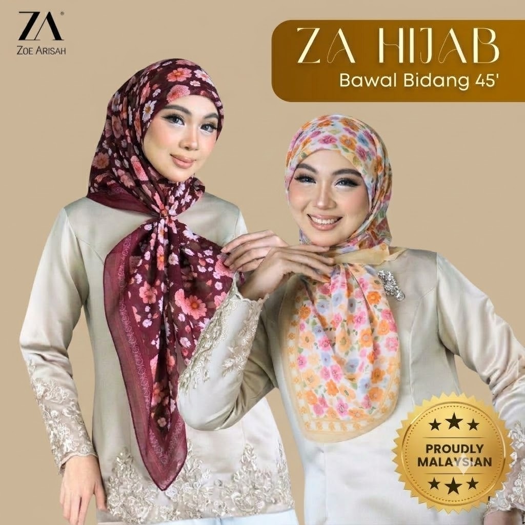 ZOE ARISAH BIDANG 45 PRINTED TUDUNG BAWAL SCARF Cotton Voile Hijab Bercorak Muslimah 2026 Collection Terbaru ZOE ARISSA