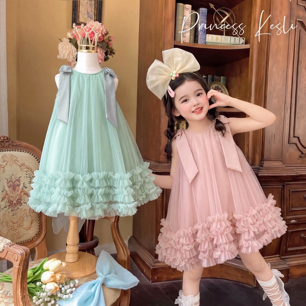 PRINCESS KESLI 1-9 Years Kids Girl Princess Dress Tulle Gaun Budak Perempuan Sleeveless Wedding Birthday Party Dresses