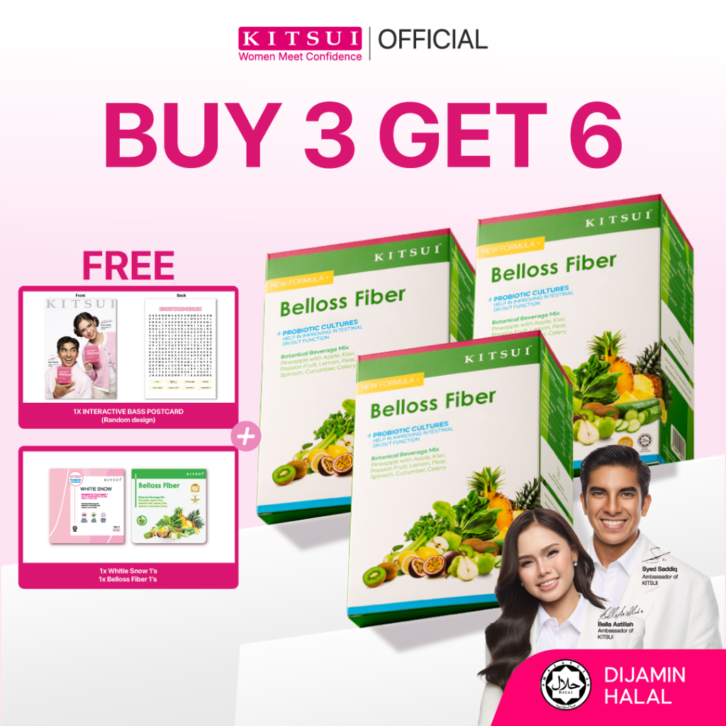 [BUY 3 GET 6] KITSUI Belloss Pre+Probiotic x3 [FREE 1x Whitie Snow 1's + 2x Belloss Fiber 1's] Supplement | Halal