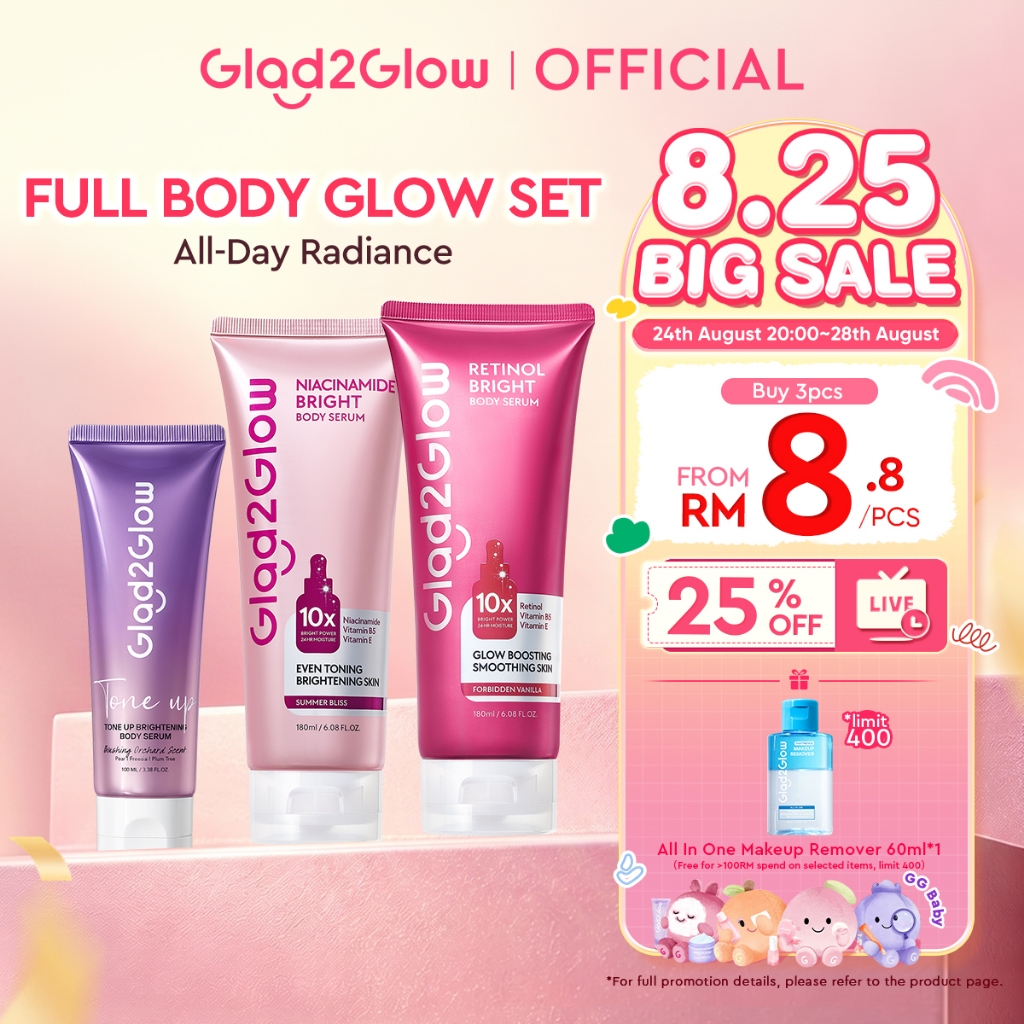 [ Live Extra 25%Disc ] Glad2Glow Tone Up Brightening Body Serum100ml Body Lotion Whitening Cream Instant Glow Like Perfu