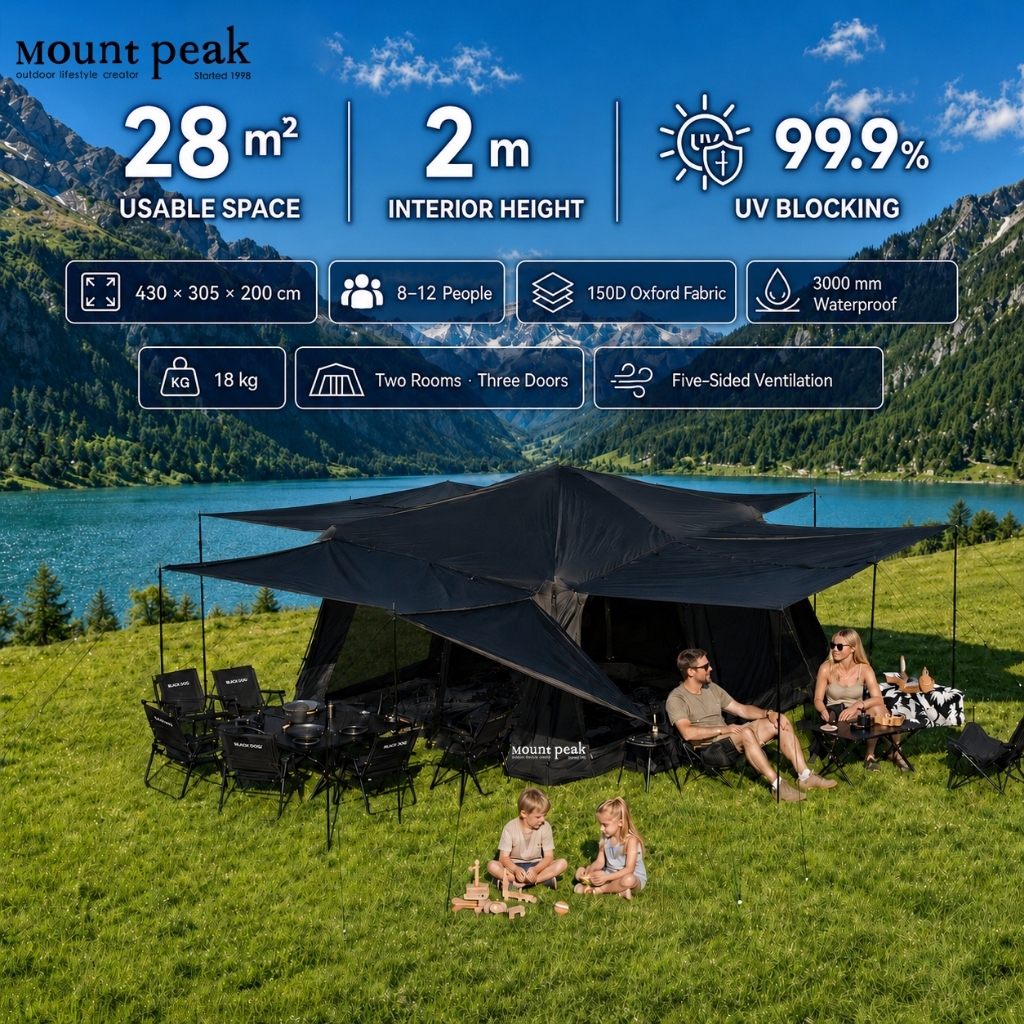 Mount Peak Khemah unta Outdoor camping tent, 8-12 person full coverage, silver-coated rainproof tent.