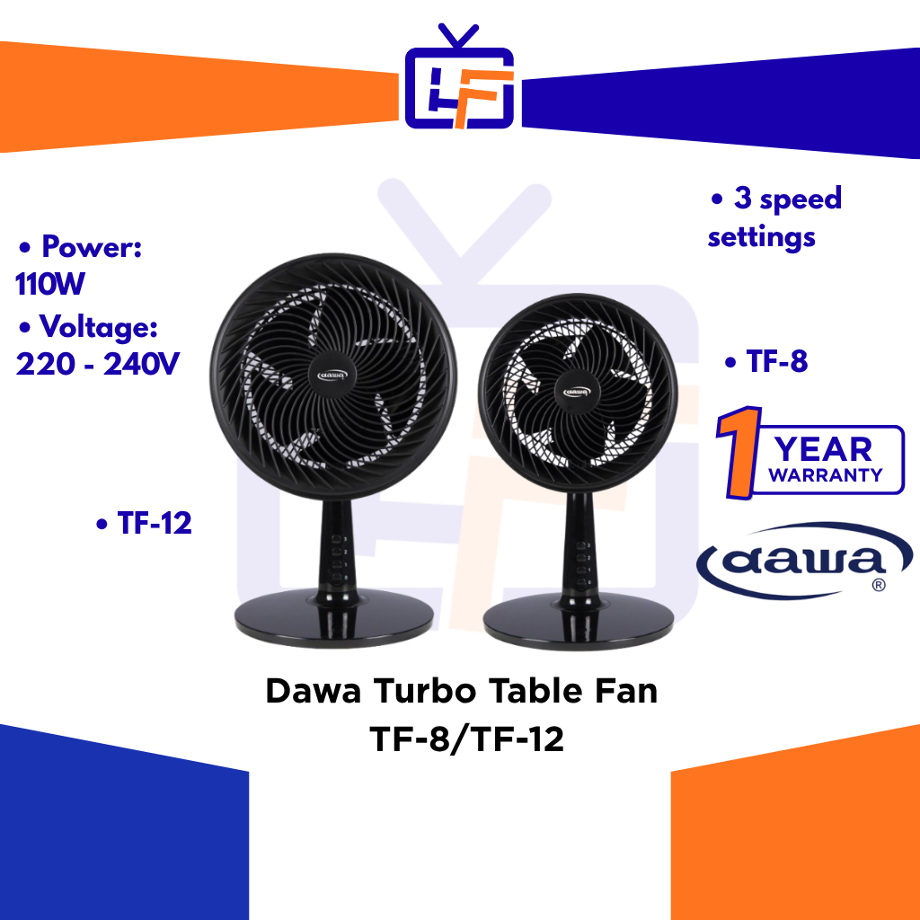 DAWA 8" 12" Turbo Mini Table Fan Kipas Meja tf-8 TF-12 (Blue) / (Black) Strong Wind Kipas meja