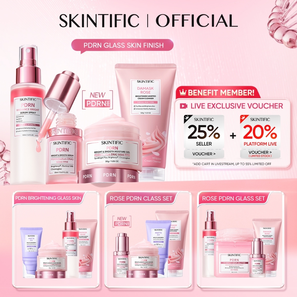 [LIVE EXTRA 25%]SKINTIFIC 4PCS Sunblock PDRN Skincare Glowing Set SPF50+ PA++++丨Cleanser,Serum,Moisturizer,Sunscreen