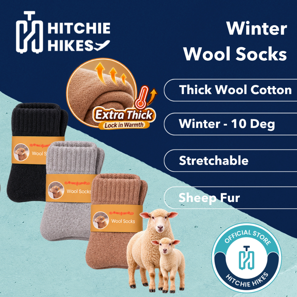 Hitchie Thick Cotton Wool Cashmere Socks Winter Warm Travel Stokin Stocking Tebal Sejuk Berpantang Bersalin Muslimah冬天袜子