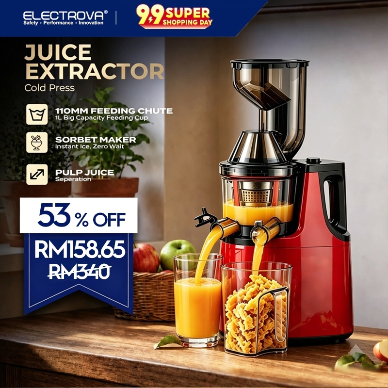 Electrova Cold Press Juice Extractor with Wide Chute l 1.1L Large Capacity l 110mm Wide Chute l Detachable Mesin Jus