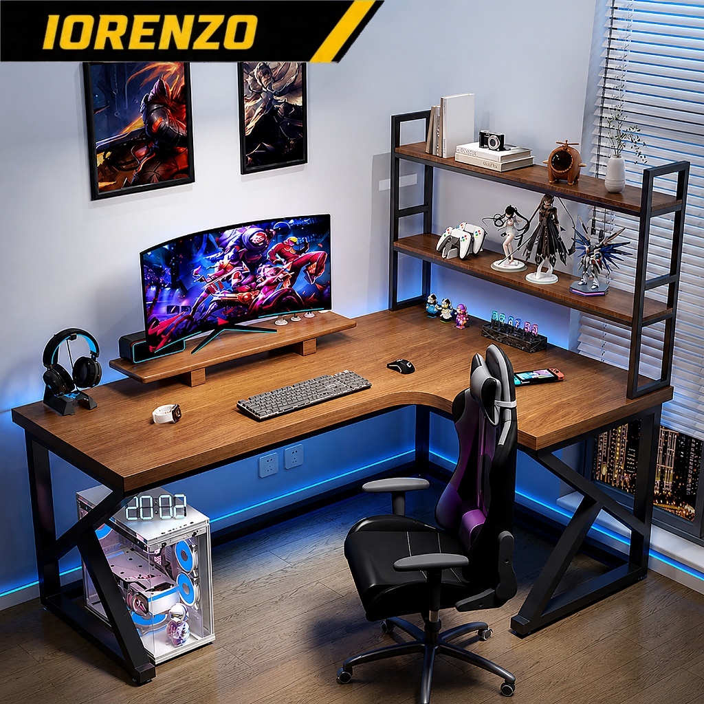 L-shaped Gaming Desk Corner Computer Table Bookshelf Combination Office Table Simple Household Bedroom Desk 电脑桌/电竞桌