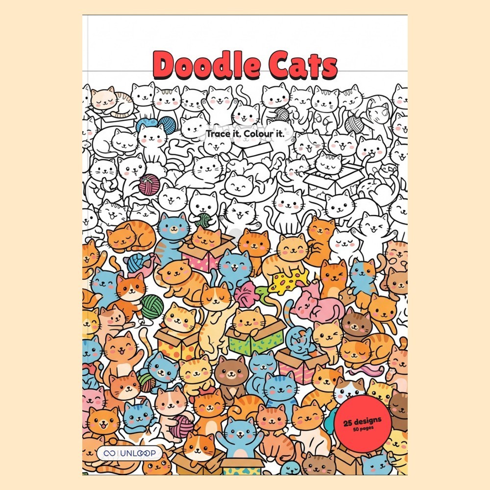 Ebook Doodle Cats Adult Doodle Book Trace It Colour It 25 Designs 50 Pages (Printable PDF, English)