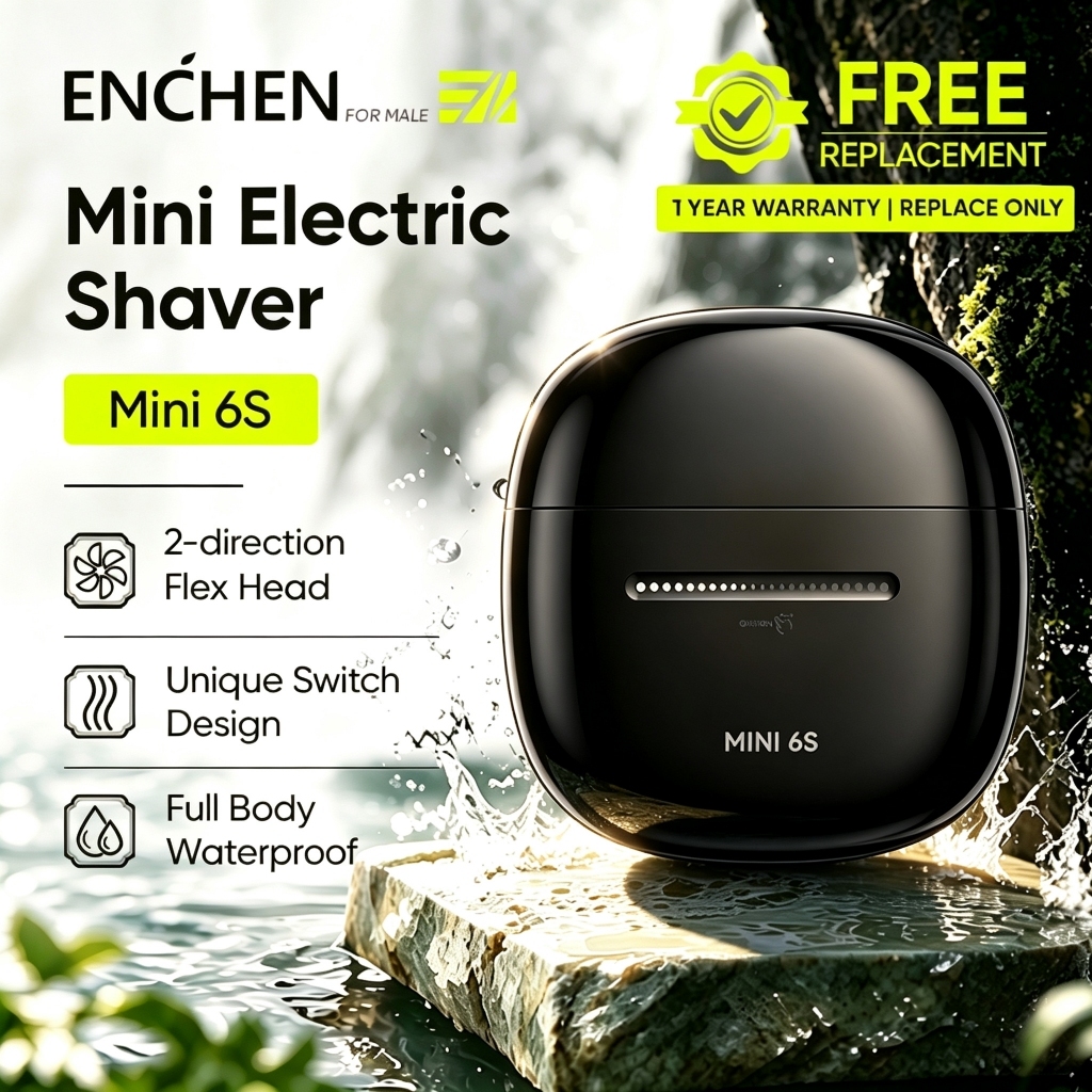 Enchen Mini 6S Pencukur Elektrik Electric Shaver Unique Slide Touch Switch 100% Waterproof Portable Shaver Man