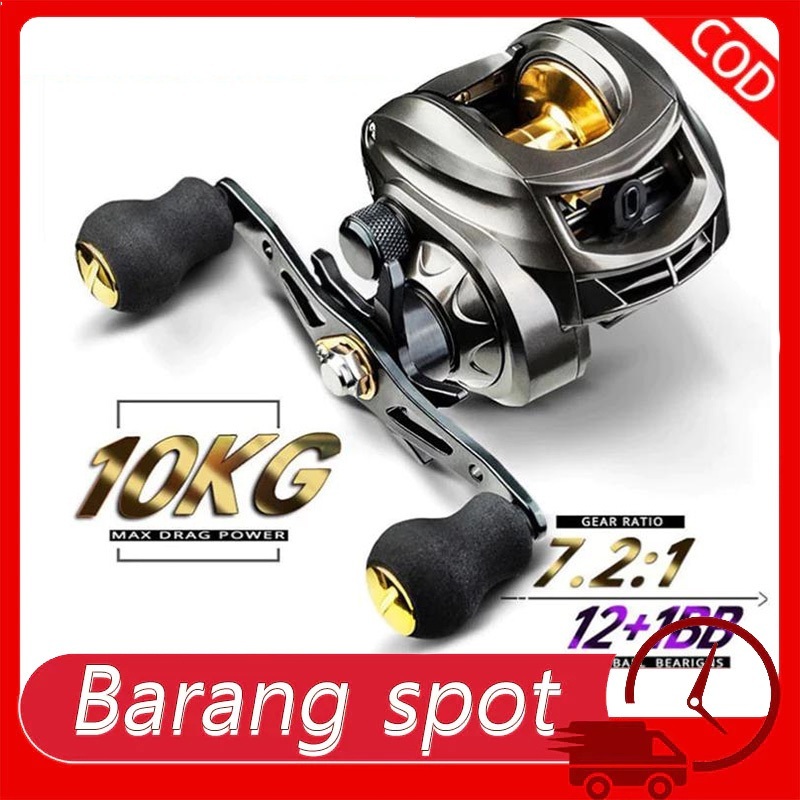 Fishing Reel Magnetic Brake Baitcasting Reel 7.2:1 Gear Ratio 10 Kg Smooth Drag Left Right Hand Available in Black