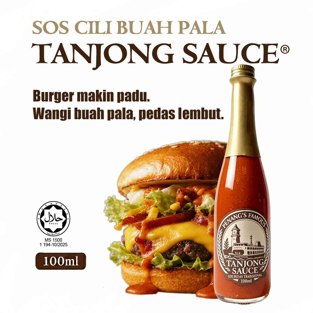 Tanjong Sauce [Pertama di Dunia] Sos Pedas Buah Pala Halal 100ml - Penaik Rasa Burger, Warisan Penang 1970-an, Tiada MSG