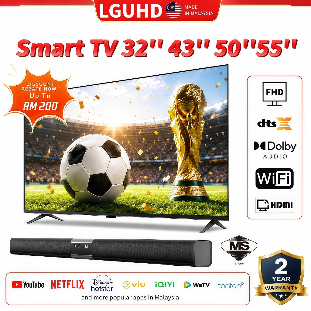 LGUHD Smart TV 32/43/50/55/65/75 inch 4K 120hz Android 14 LED TV WiFi Youtube Netflix MYTV HDMI USB