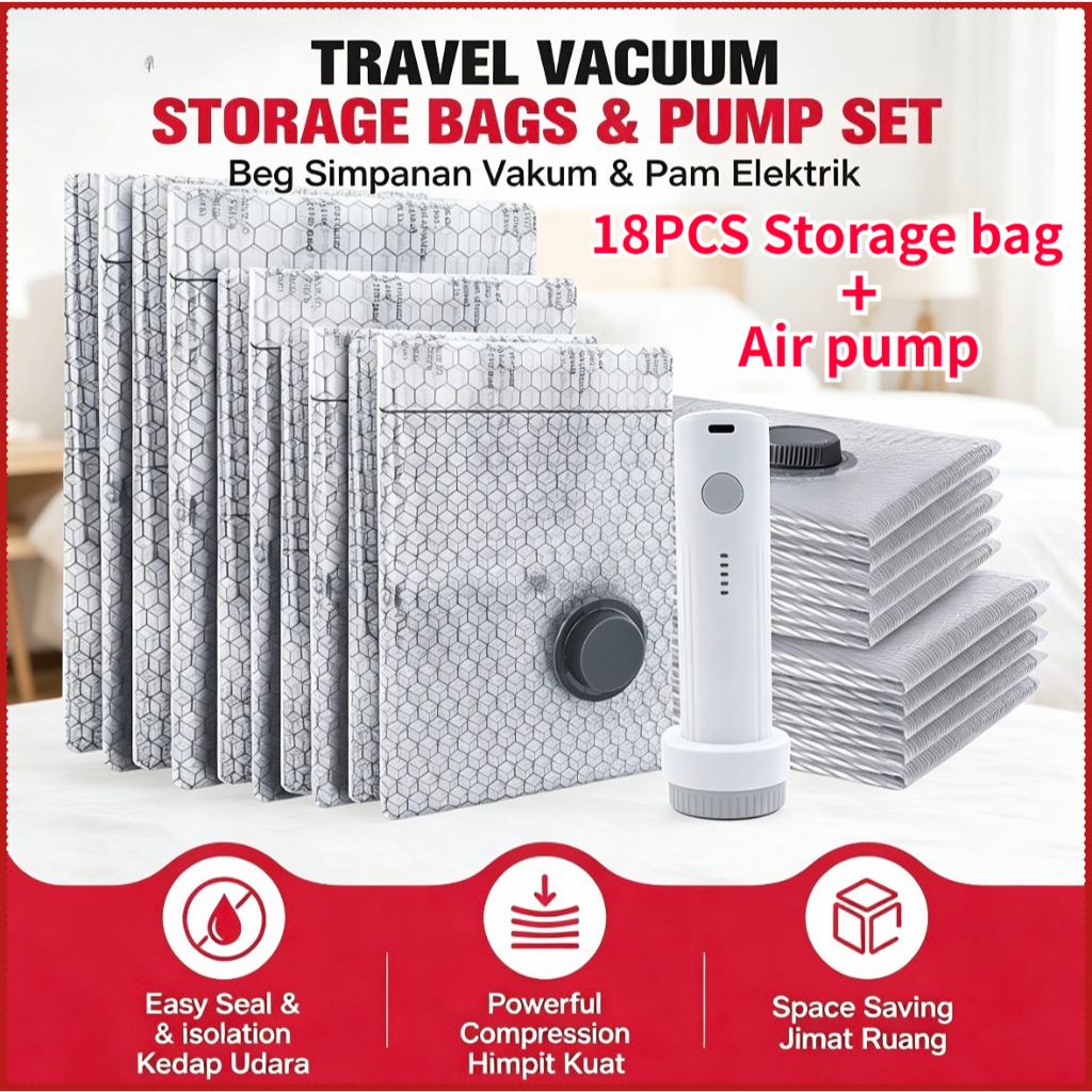 Travel Vacuum Storage Bags, with Rechargeable Electric Pump, Space Saver Vacuum Sealed Bags Suitable for all clothing