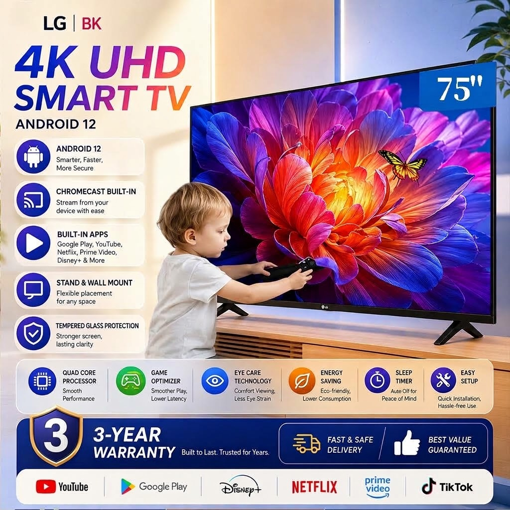 65"/75" 4K UHD Smart TV with Voice Control & Google TV | Upgraded Tempered Glass LED Display