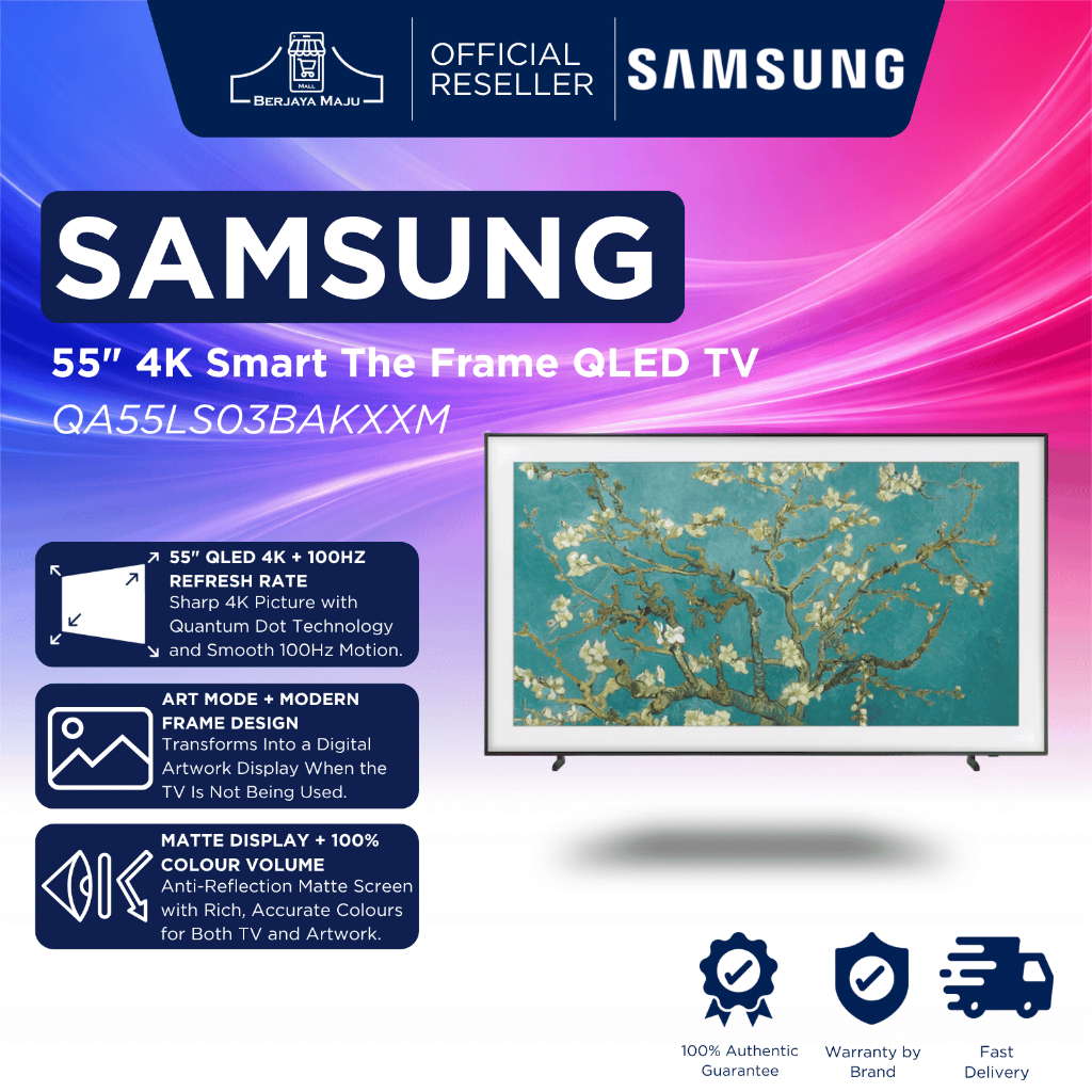 Samsung 55" 4K Smart The Frame QLED TV QA55LS03BAKXXM | Google TV Smart TV Android TV televisyen pintar 智能电视 谷歌电视 HDR 4K