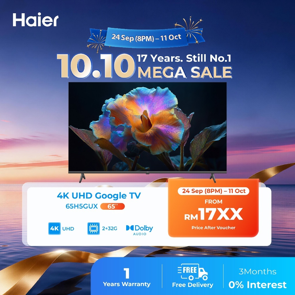 [FREE SHIPPING] Haier 65 Inch 4K UHD Google TV/Low blue light/HDR 10/AI Picture Quality/Total Sonics/Gaming 120Hz -65H5G