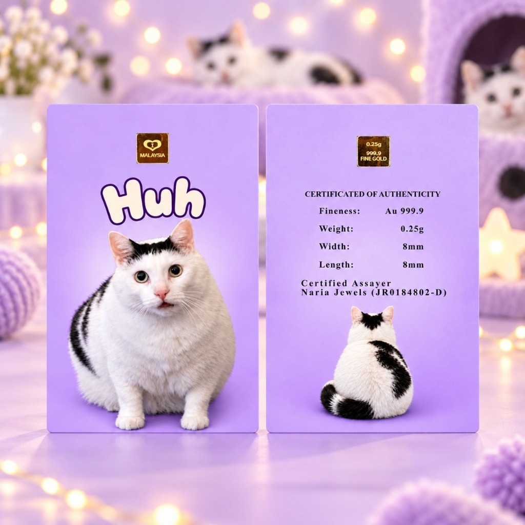 Naria 999.9/24K Gold Bar 0.25gm Huh Meme Cute Cat Design Emas Tulen&hellip;