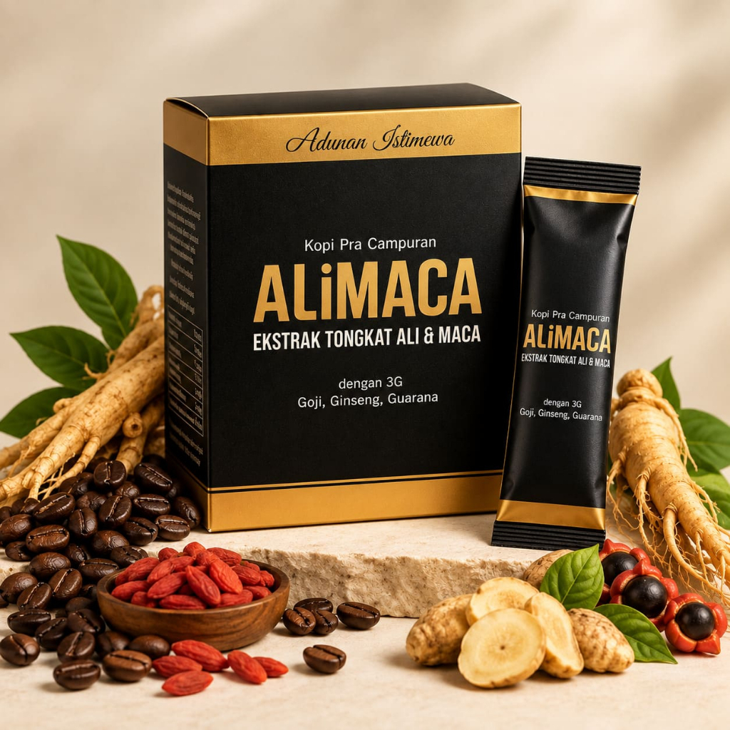 Ali Maca Kopi Pra Campuran Herba Untuk Lelaki | Tongkat Ali, Maca, Goji, Ginseng & Guarana | 10 Sachet