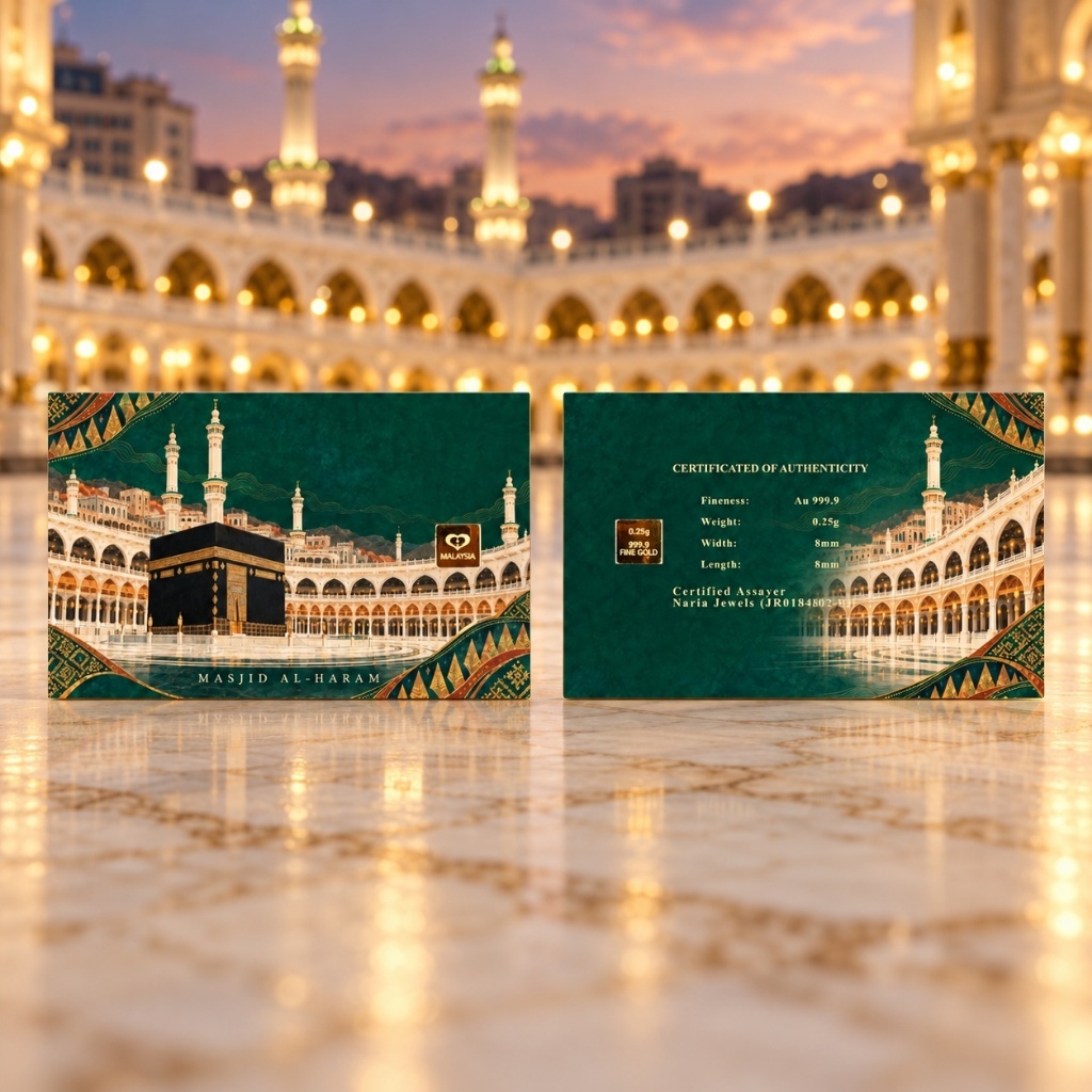 Naria 999.9/24K Gold Bar 0.25gm Masjid Al-Haram Design Emas Tulen Gold Investment Pelaburan Emas Hadiah Islamik Muslim