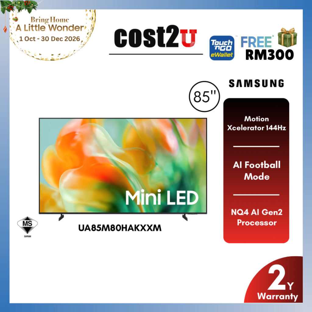 Samsung (45/55/65/75/85") Q80D/Q8F/M80H/M70H QLED/LED/Mini LED 4K Smart AI TV | QA75Q80DA (Television 电视机)