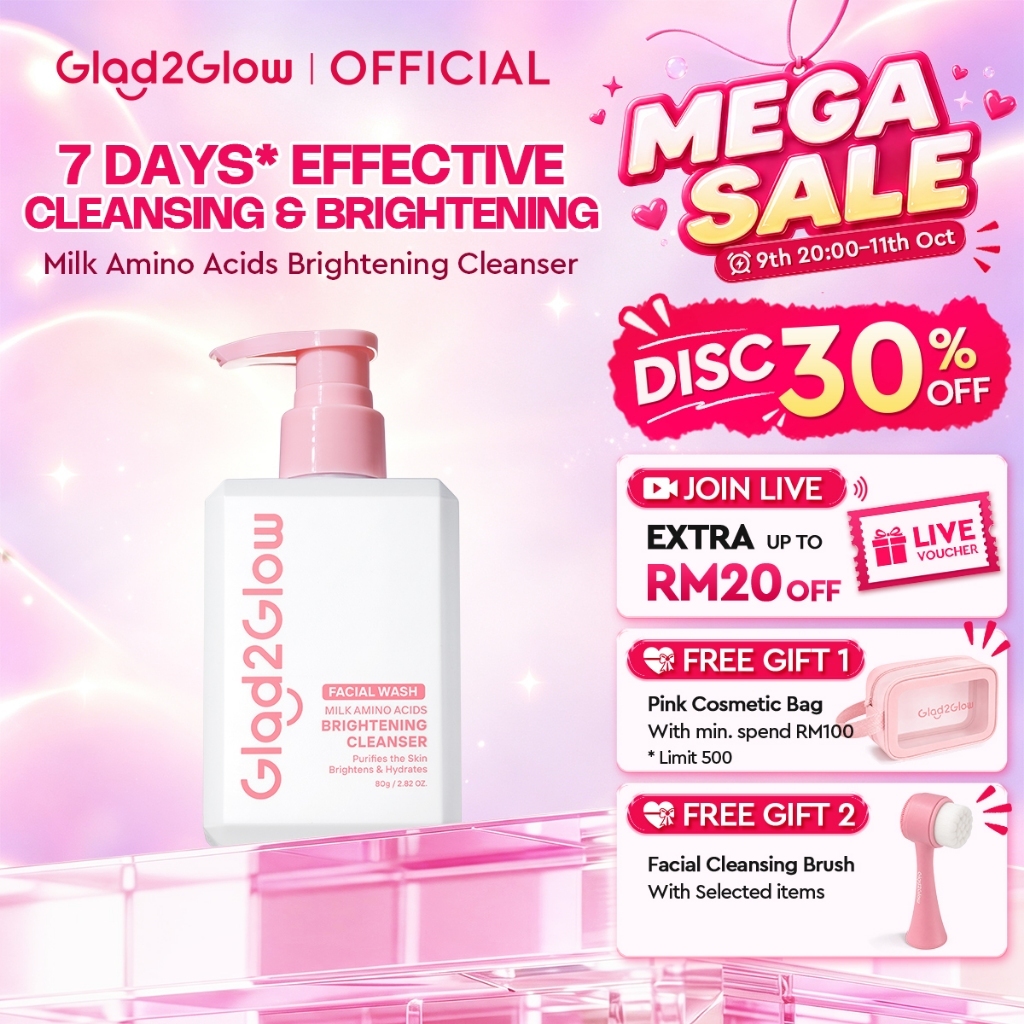 [LIVE EXTRA]Glad2Glow Milk Amino Acid Gentle Facial Cleanser Hydrating Oil Control Glowing Face Wash Pencuci Muka Clean