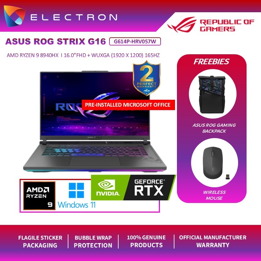 Asus ROG Strix G16 G614P-HRV057W 16'' WUXGA+ 165Hz (R9-8940HX, 16GB, 1TB SSD, RTX 5050 8GB,16",W11)