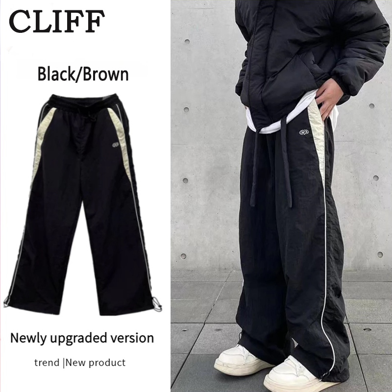 【Tempat Malaysia】CLIFF men 2025 new american retro pants Patchwork Striped Sweatpants Loose Sporty Wide Leg Baggy