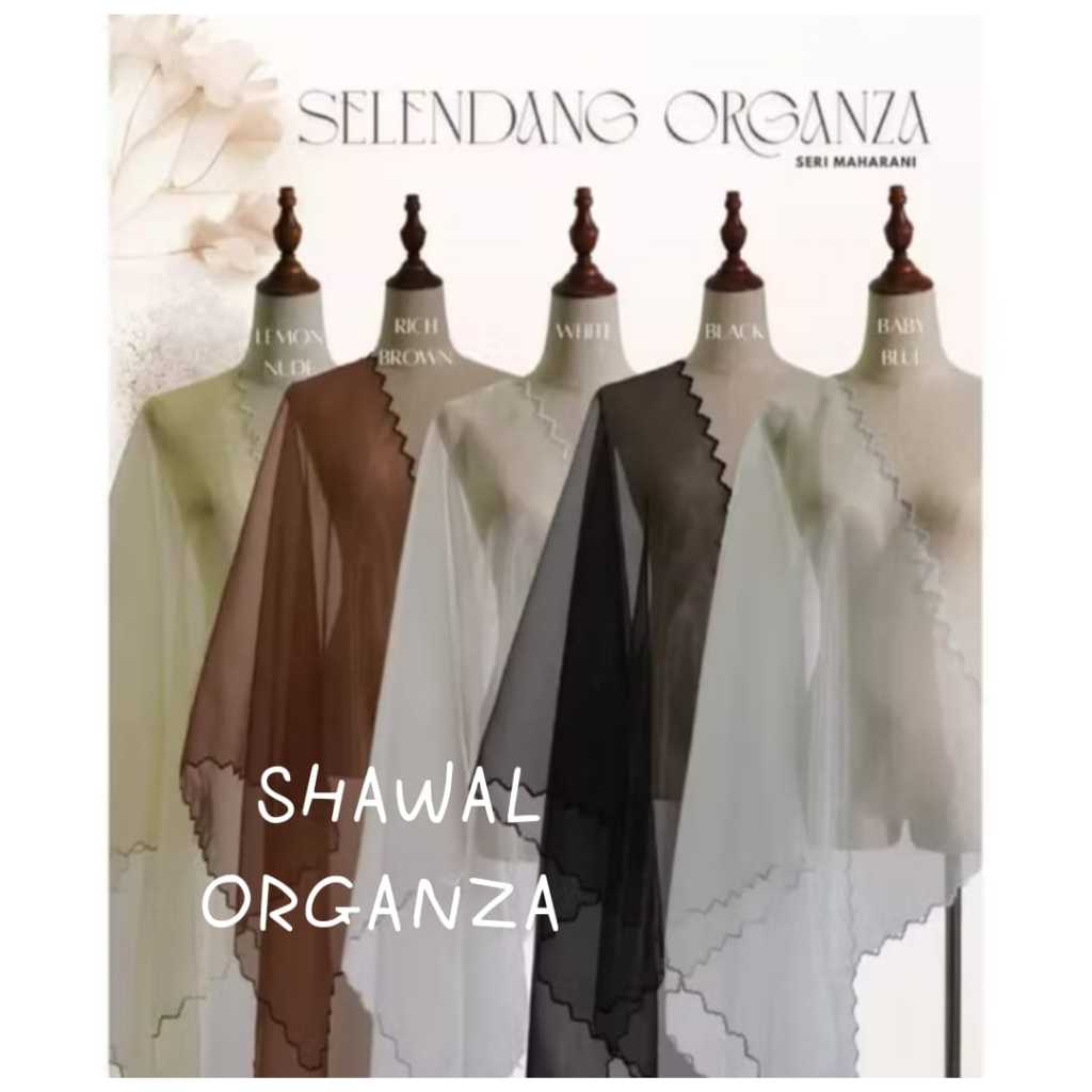 Shawl Organza Embroidered Malay Organza Shawl Scarf Klasik look selendang bahu sulam / Embroidered Organza Veil Elegan