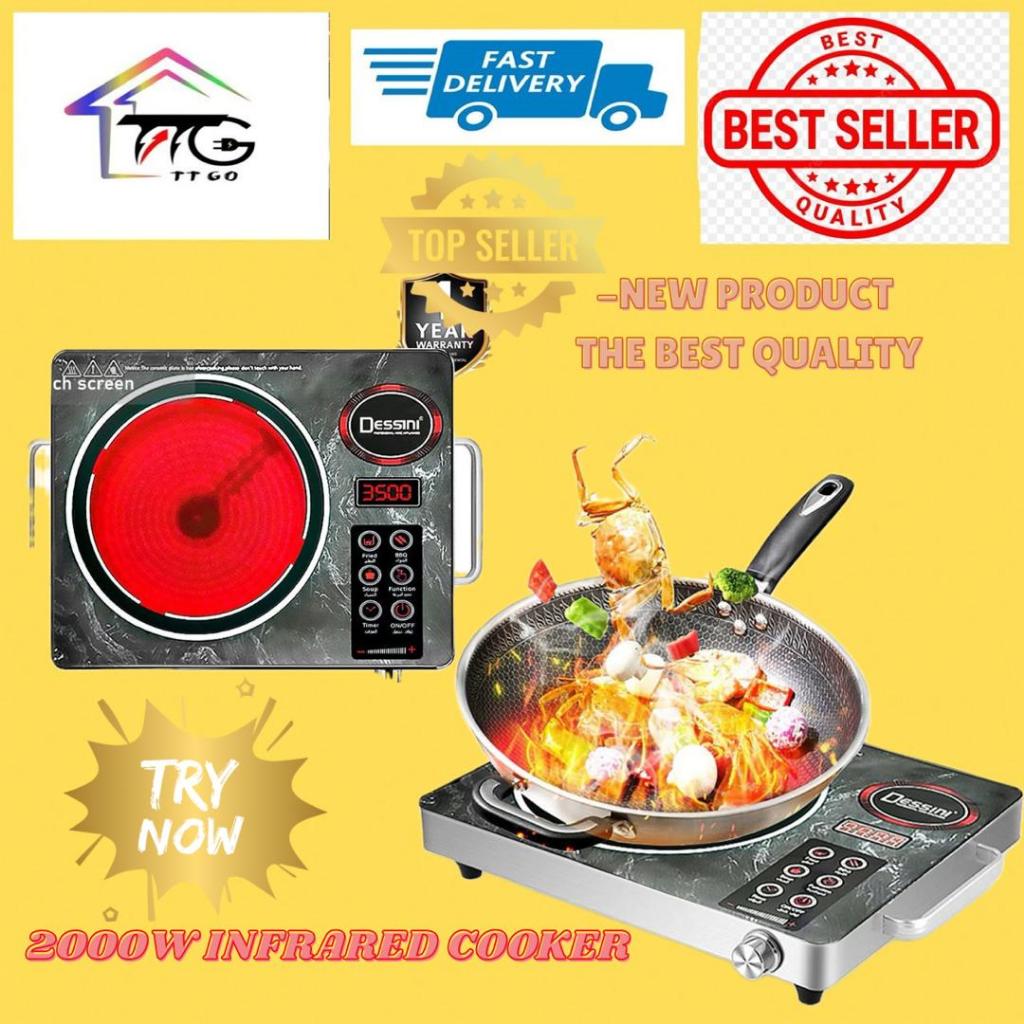 DESSINI ITALY Infrared Ceramic Cooker Hob Touch Control Panel 1 Burner Cooktop Tabletop Timer Multi Pots Stove Dapur