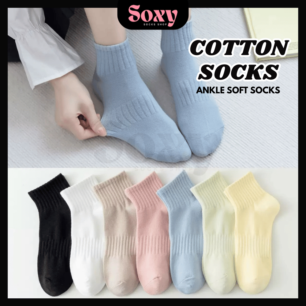 SOXY Solid Color Ankle Socks Women Girl | Cotton Fresh Short Socks | School Low Cut Socks White Black Colorful Socks P10