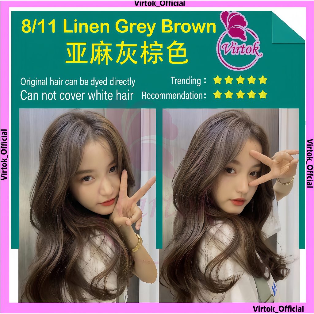 VIRTOK【Free Peroxide+full set tool】Hair Dye Shoupin首品 Pewarna Rambut Hair Colouring染发剂流行色2025染发膏奶茶灰棕