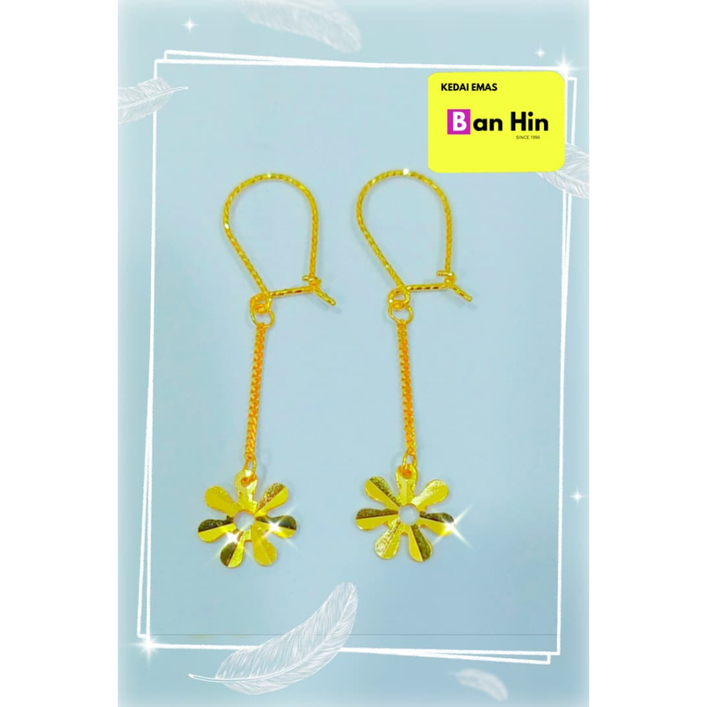 916 GOLD DROP EARRINGS / EMAS 916 SUBANG GANTUNG BUNGA 10RJV13