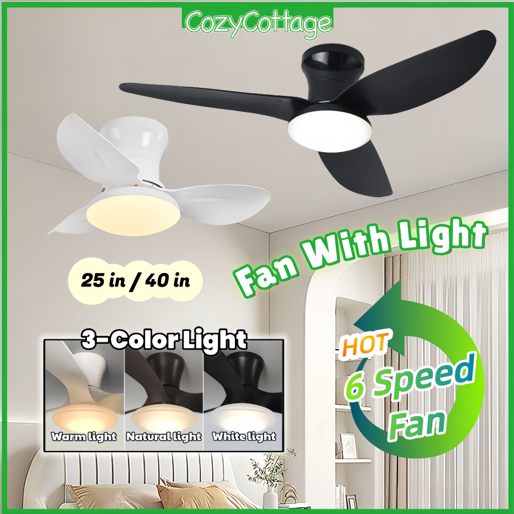 ?Ceiling Fan With Light Lamp Strong Wind 6 Speed Remote Control Kipas Siling 3-Color Light DC Motor 3 Blades Cooling Fan