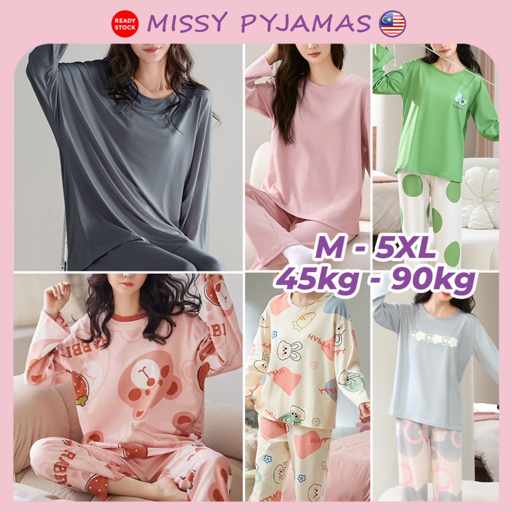 [PROMO] Pyjamas Woman Discount Long Sleeve Long Pants Pajama Women Sleepwear Girl Baju Tidur Wanita Tido Perempuan PJ088