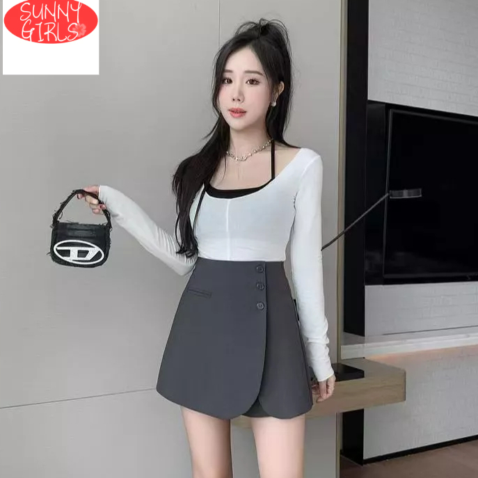 Sexy black short pants skirt for women, Korean summer pure desire, high-waisted slimming, straight-leg pants, hot and sp
