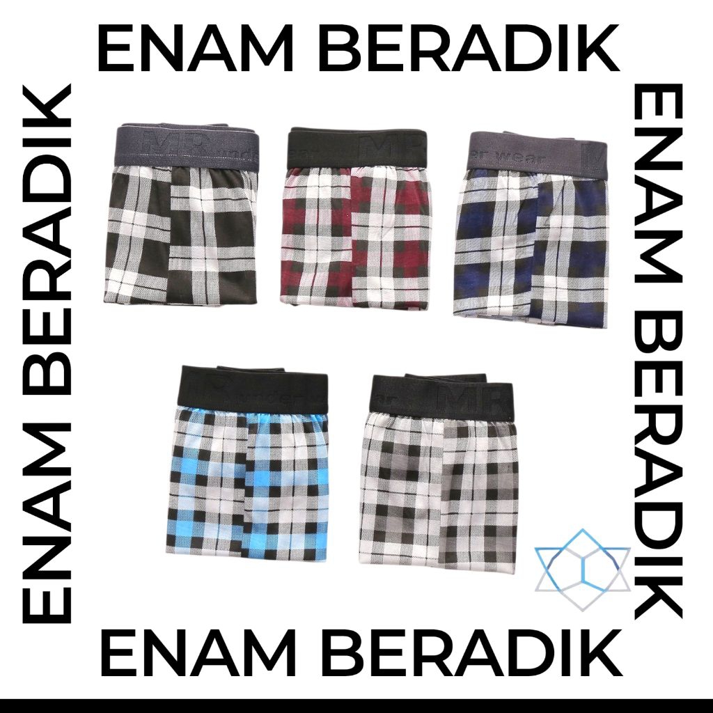 (3IN1| M-2XL) MR Clasic Printed Cotton Fiber Men Underwear Checkered Design | Boxer Corak Kotak
