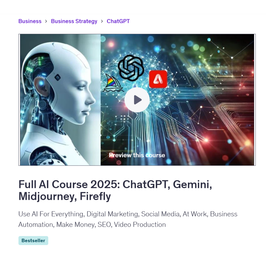[Video Course] Full AI Course 2025: ChatGPT, Gemini, Midjourney, Firefly | Learn Midjourney 2025