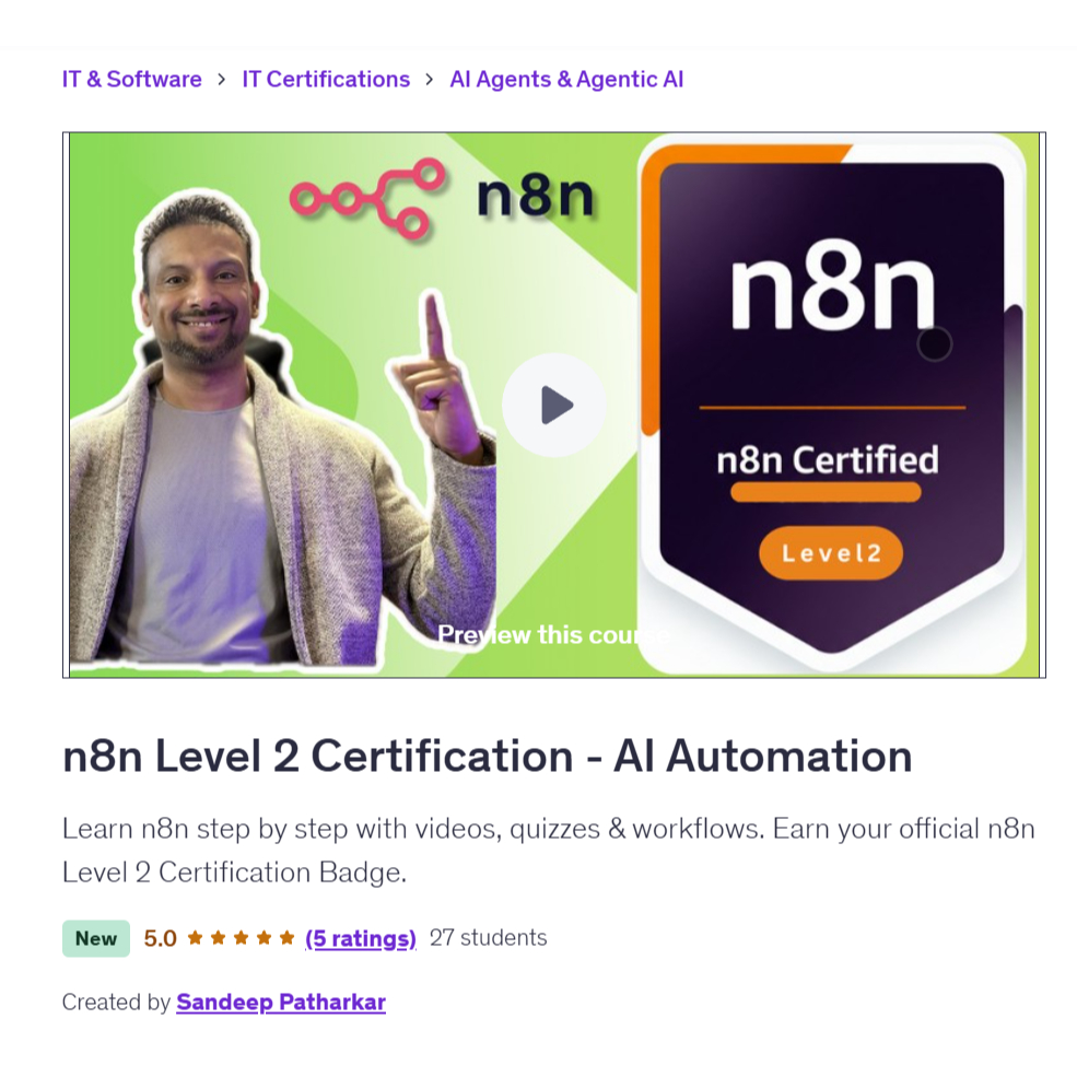 [n8n Video Course] n8n Level 2 Certification - AI Automation | Learn n8n Video Course | Ai Automation
