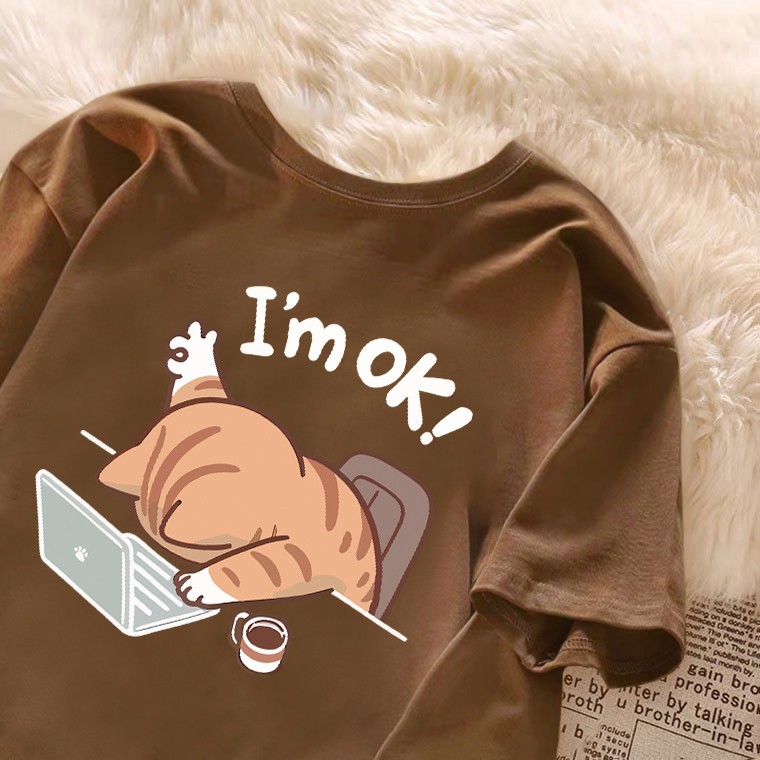 kumikumi Korean Aesthetic Oversized T-Shirt for Women - Round Neck Im Ok Print