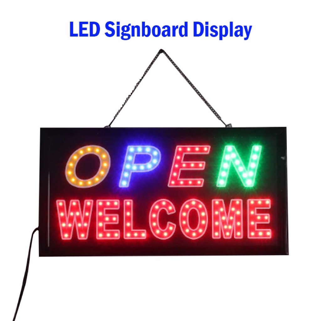 Welcome Open LED Signboard Display 48*25CM Open Door Sign With Hang for Cafe Shop Office Signage