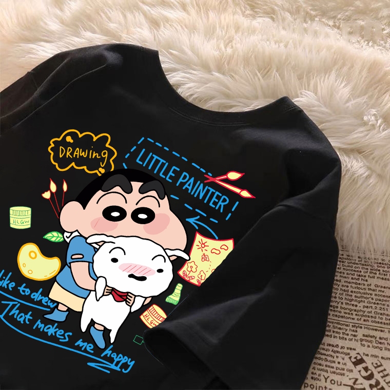 kumikumi Korean trend Crayon Shin-chan print oversized white T-shirt for women