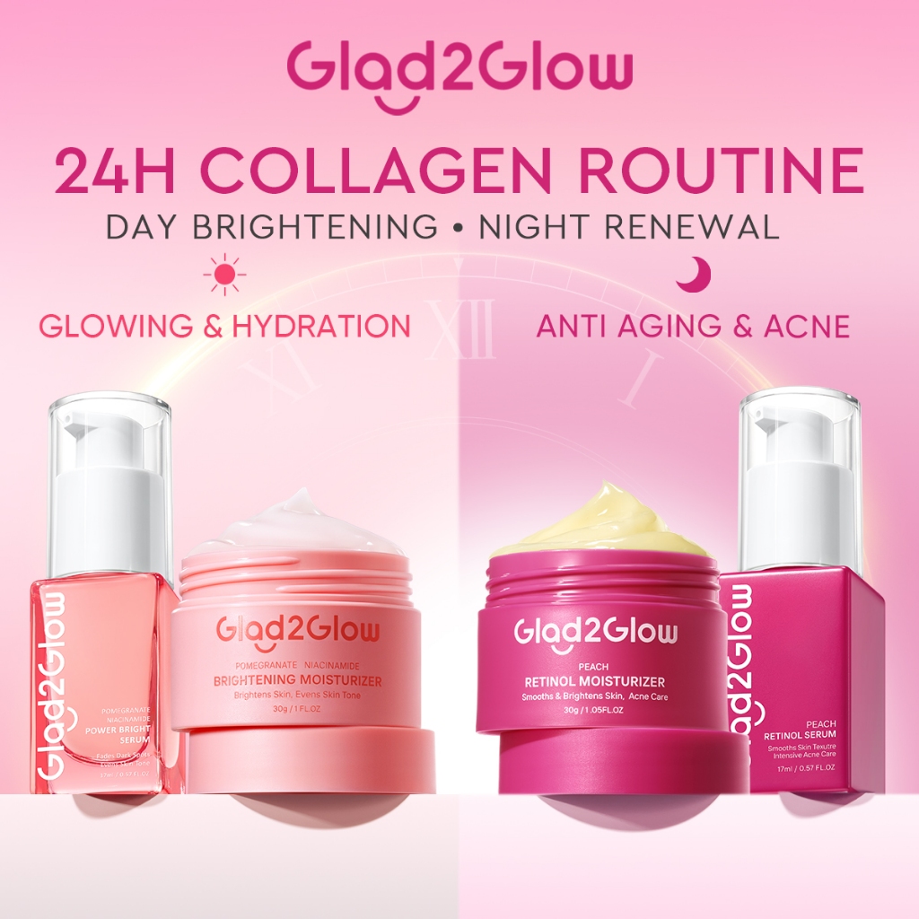 Glad2Glow 4PCS Day & Night Niacinamide Brightening Retinol Smooth Renew Anti Aging Set Moisturizer Serum Facial Cream