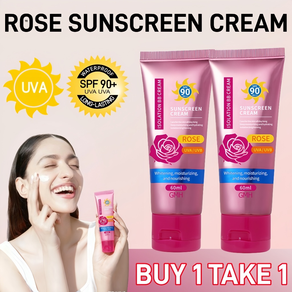 Rose Sunscreen Cream SPF 90+ High Protection Sunscreen Whitening Sensitive Skin Refreshing Sun 60ml