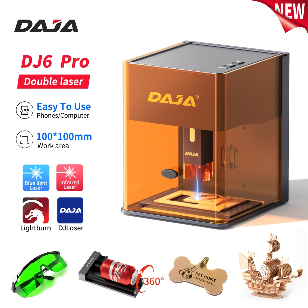 DAJA DJ6 Pro Laser Engraving Machine - DIY Engraving - Suitable for metal, stainless steel, acrylic, dog tags, paper, ba