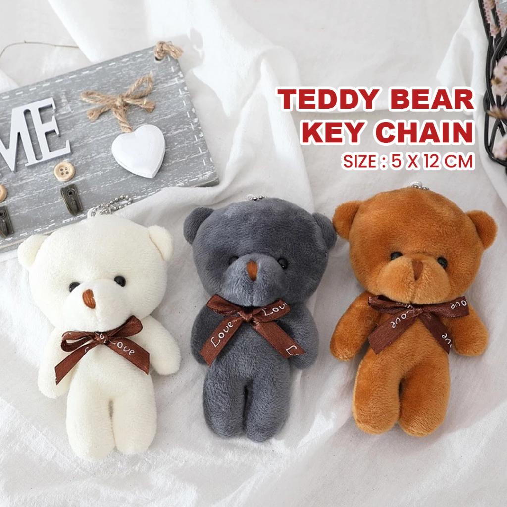 (12cm Height) MILANDO Key Chain 12cm Teddy Bear Plush Toy Key Chain Bag Decoration 小熊钥匙扣 (Type 2)